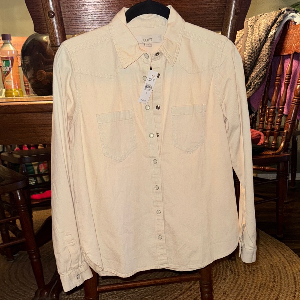 LOFT Off-White Button-Up Blouse